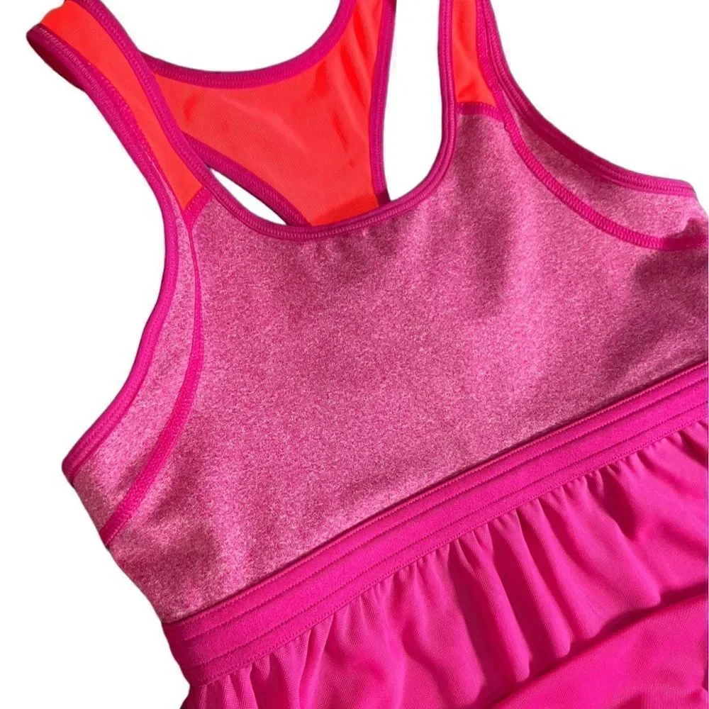 Brooks Running tank top sheer racer back orange fuchsia size small
